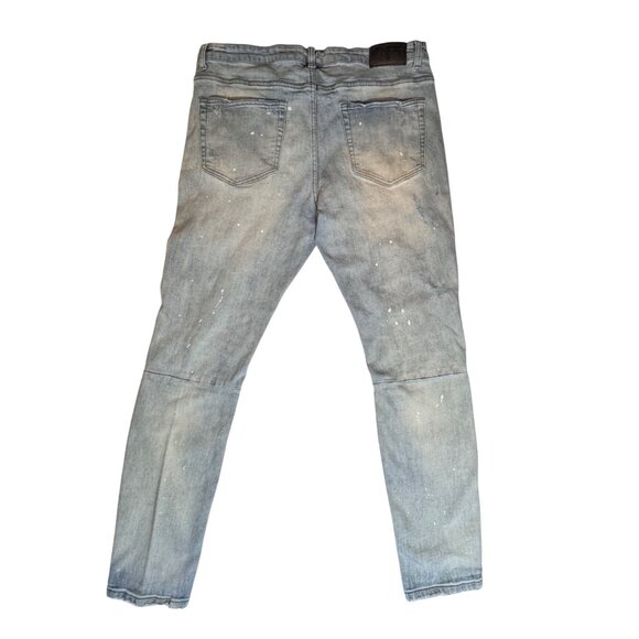 THRT Distressed Splatter Jeans Men 40x32 Lt Wash Ripped Distressed Grunge Street - Picture 2 of 16